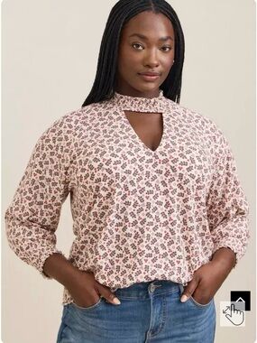 Torrid Textured Jersey Choker Neck Smocked Bottom Top